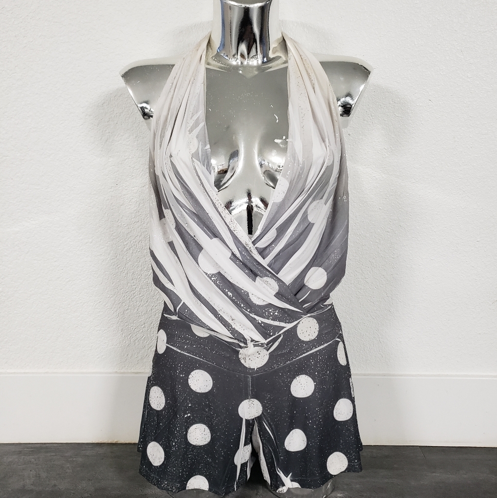 FD | White-Silver-Grey | Dressy Draped Romper